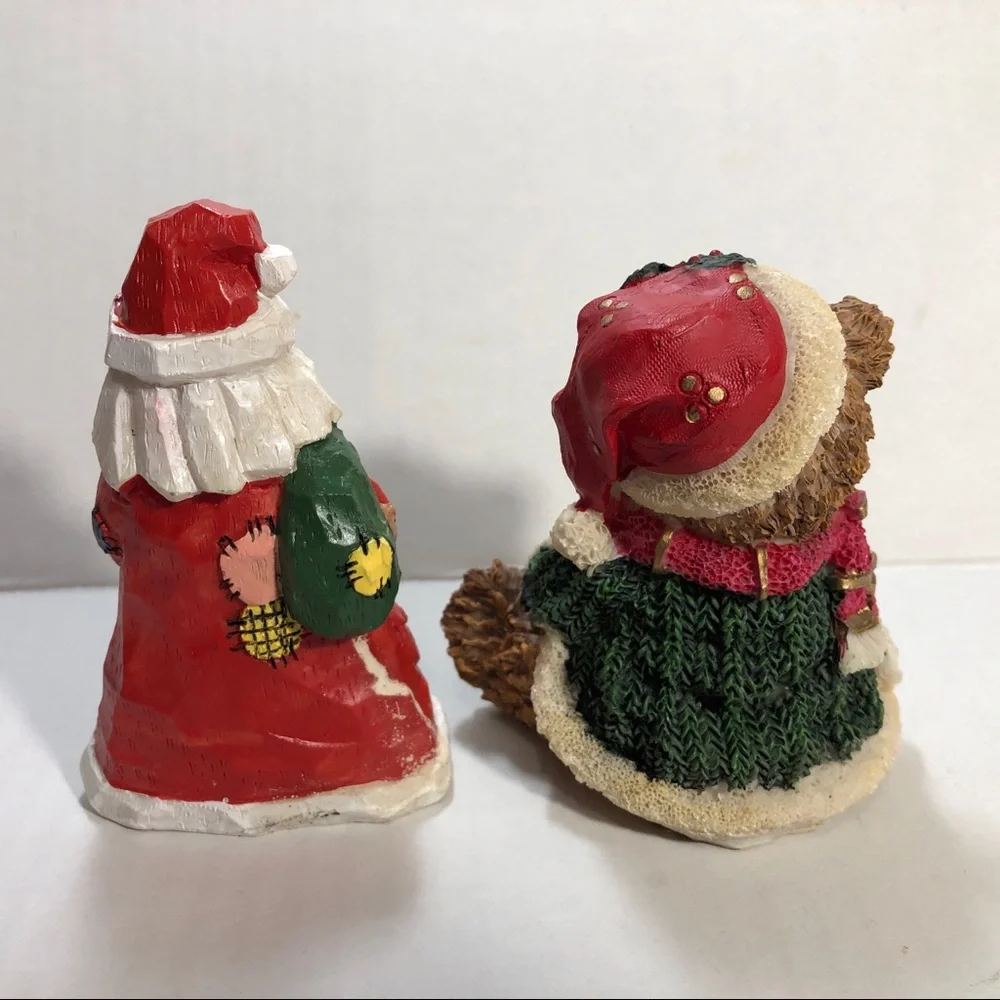 Christmas Santa and Bear in Hat with Present Tabletop Figurines